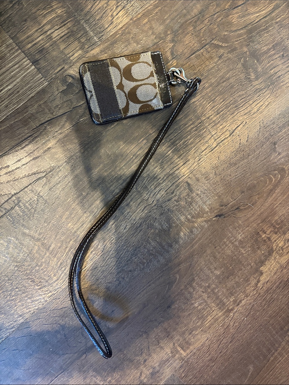 Coach Signature Card Case Wristlet in Brown